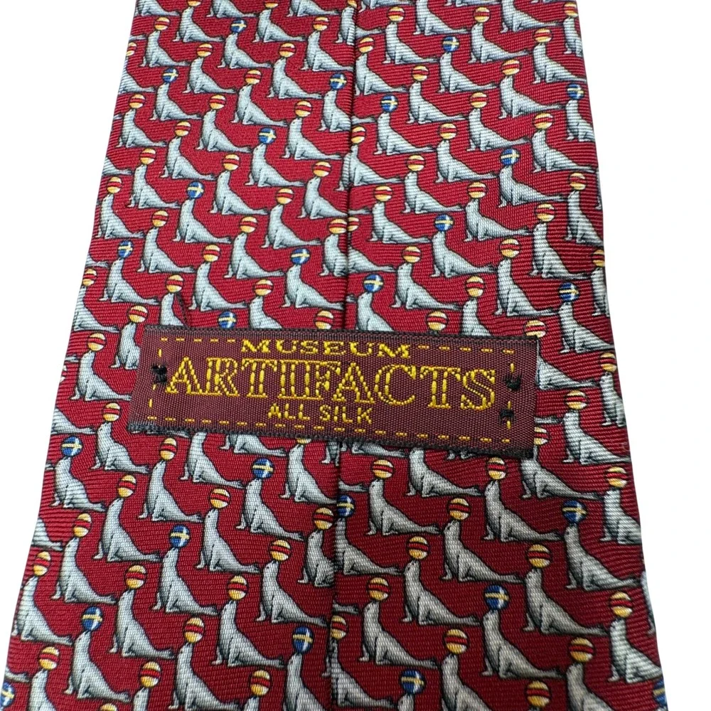 Museum Artifacts Mens Silk Tie Red‎ Seal Novelty Animal Print Handmade Necktie